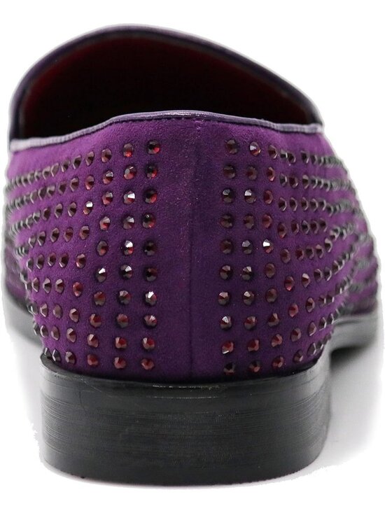 Enzo Romeo Men\'s Purple Vintage Velvet Rhinestone Loafer Slip On Tuxedo Shoes main image 4